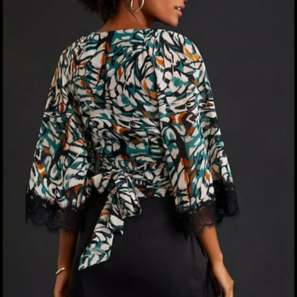 NWOT! Anthropologie Flutter-Sleeve Wrap Top - Size XXS - Picture 2 of 6